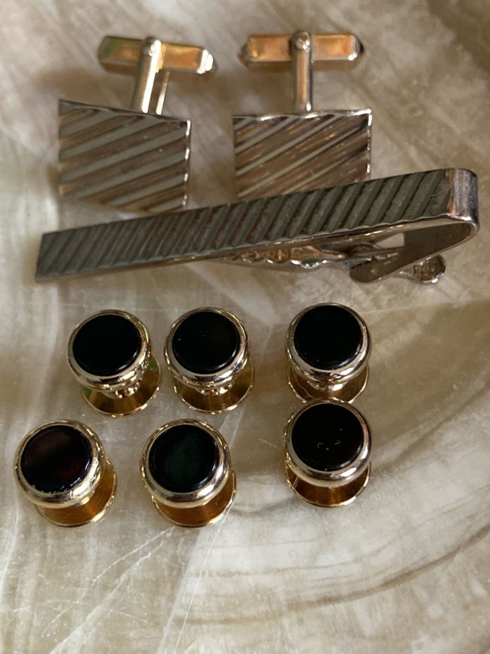 Swank Gold Tone Cufflinks Dante Tie Bar Tuxedo Stud Set Vintage